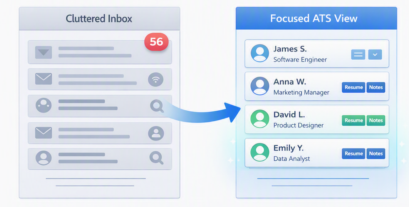 Recruiter-side workflow comparison for direct ATS applications